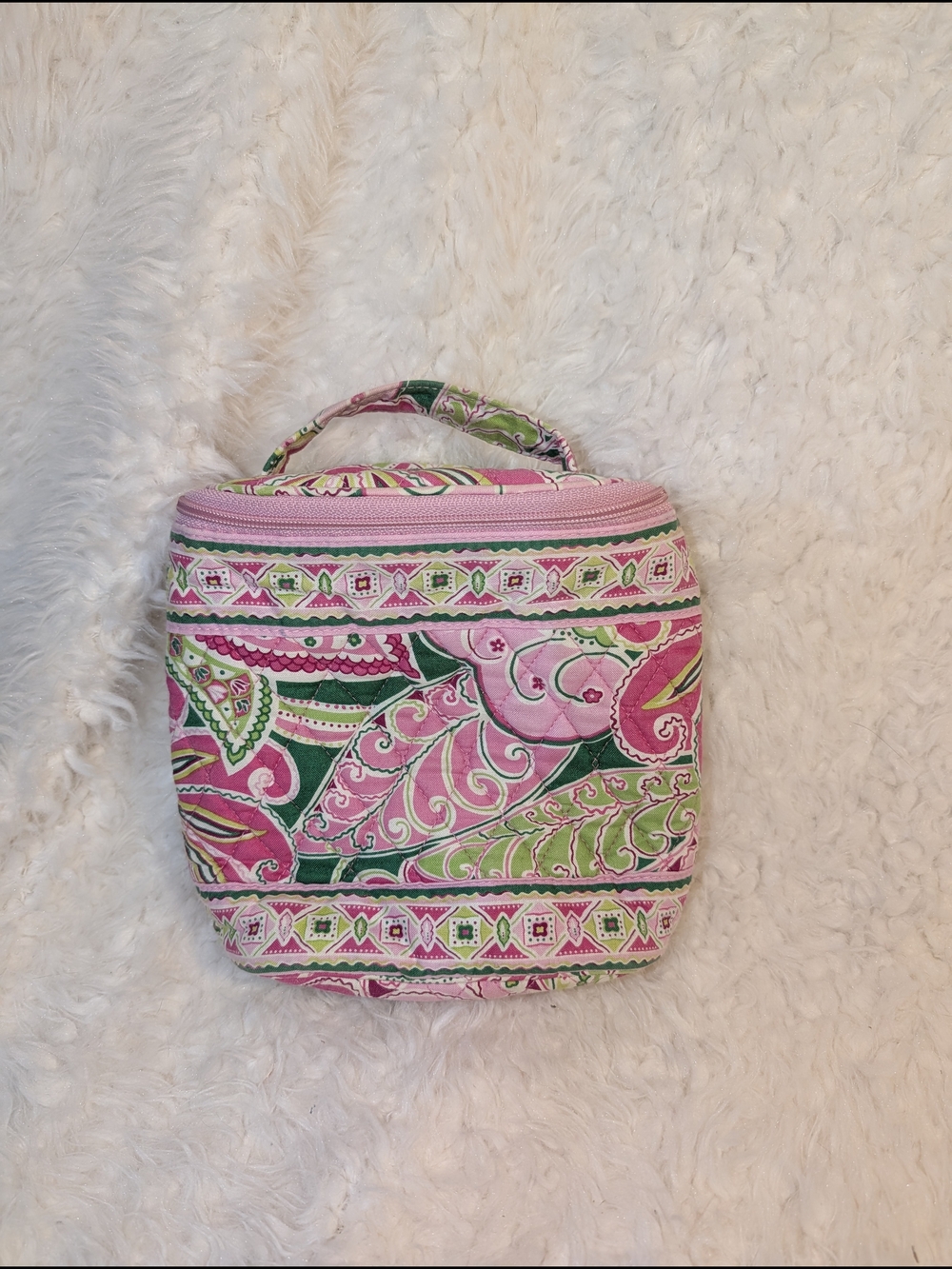 Vera Bradley Quilted Pink & Green Paisley Cosmetic Bag